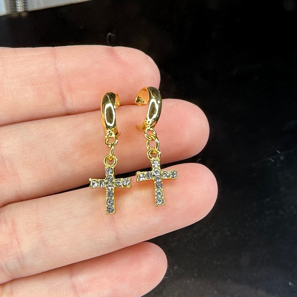 Gold Cross Dangle Earrings